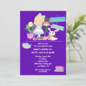 Het is een uitnodiging van de Wonderland Birthday (Staand voorkant)