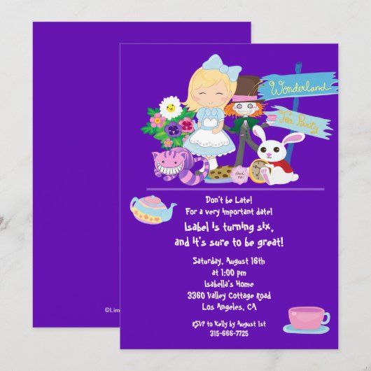 Het is een uitnodiging van de Wonderland Birthday  (Voorkant / Achterkant)