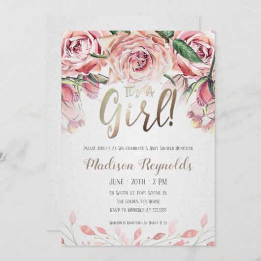 Het is een uitnodiging voor een Baby shower van de (Voorkant / Achterkant)