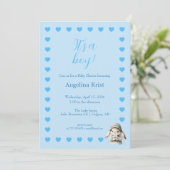 Het is een uitnodiging voor een babyshower voor ee (Staand voorkant)