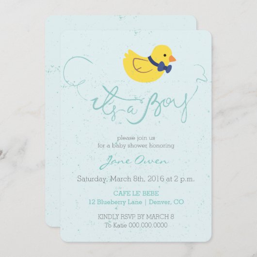 Het is een uitnodiging voor een jongen-blauwe eend (Voorkant / Achterkant)