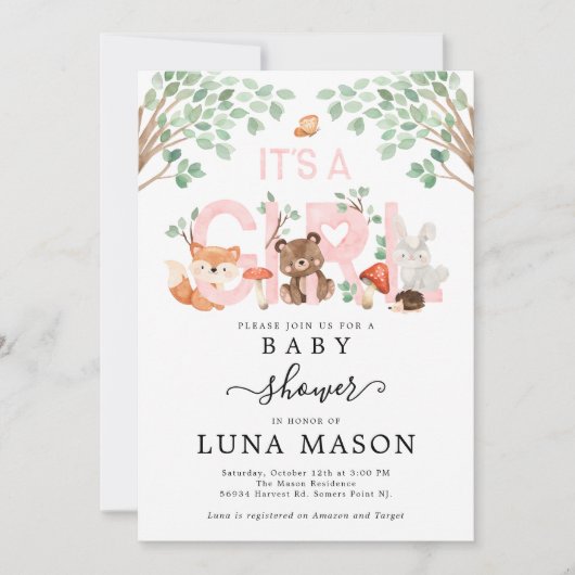 Het is een uitnodiging voor het Baby shower Girl W (Voorkant)