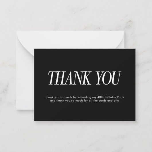 Het is een veertig 40ste verjaardag Elegant dank u Notitiekaartje (Achterkant)