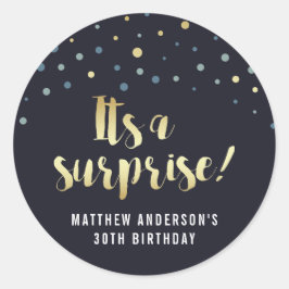 Het is een verrassing! Goudfolie Confetti Verjaard Ronde Sticker