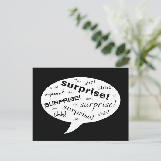 Het is een verrassingsfeest. : zeepbel in de strip uitnodiging briefkaart (Staand voorkant)