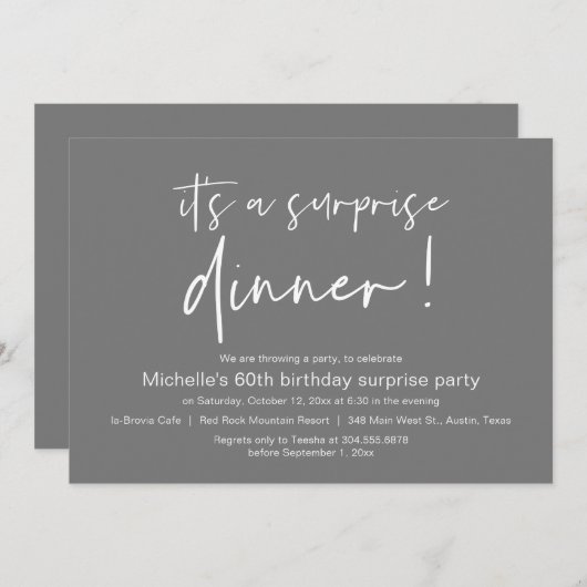 Het is een verrassingsfeestje, donkergrijs kaart (Voorkant / Achterkant)