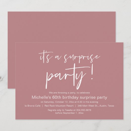 Het is een verrassingsfeestje kaart (Voorkant / Achterkant)