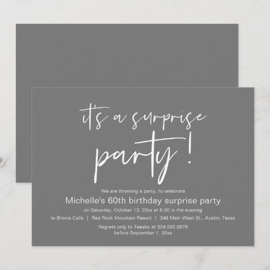 Het is een verrassingsfeestje kaart (Voorkant / Achterkant)