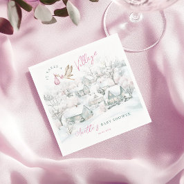 Het is een Village Pink Girl Stork Baby shower Servet