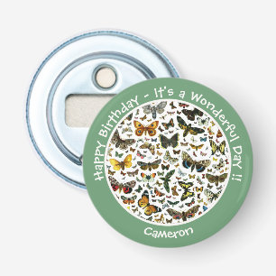 Het is een vlinder verjaardag, collage items voor button flesopener