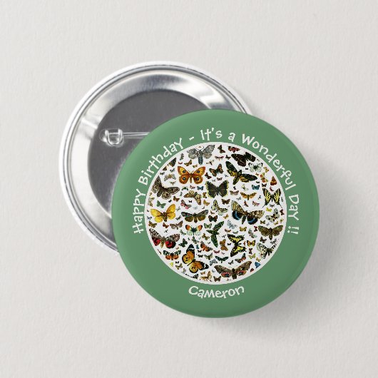 Het is een vlinder verjaardag, collage items voor  ronde button 5,7 cm (Voorkant /achterkant)