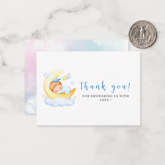 Het is een Waterverf blauw baby shower dank je. Notitiekaartje (Voorkant / Achterkant in situ)