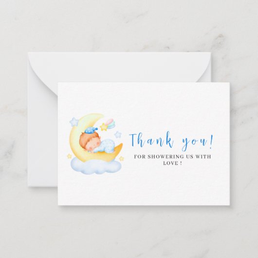 Het is een Waterverf blauw baby shower dank je. Notitiekaartje (Voorkant)