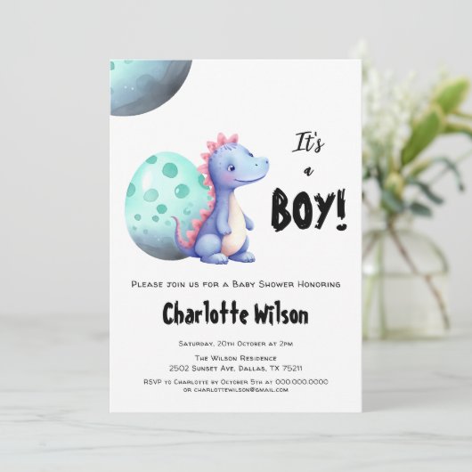 Het is een Waterverf Dinosaur Baby shower Kaart (Staand voorkant)