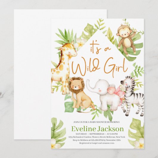 Het is een wild meisje baby shower uitnodiging die (Voorkant / Achterkant)