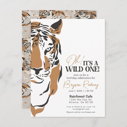 Het is een wild oerwoud tijger op de eerste verjaa briefkaart (Voorkant / Achterkant)