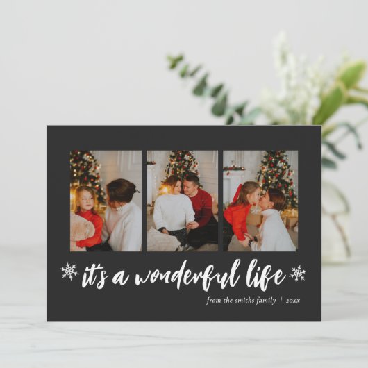 Het is een wonderbaarlijk leven Zwart Kerstmis 3 F Feestdagenkaart (Staand voorkant)