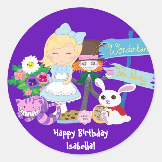 Het is een Wonderland Birthday Tea Party Sticker (Voorkant)