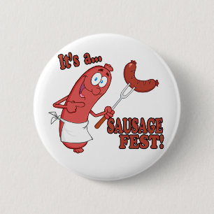 Het is een worstfeest Funnieke worst kook cartoon Ronde Button 5,7 Cm