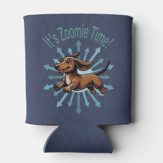 Het is een Zoomie Time teckel Blikjeskoeler (Achterkant)