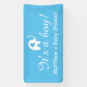 Het is een zoontje aangepaste blauwe baby shower b spandoek (Verticaal)