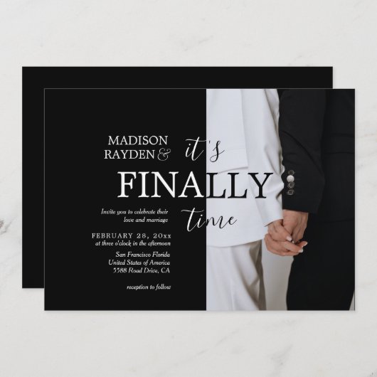 Het is eindelijk tijd-stijlvolle zwarte bruiloft kaart (Voorkant / Achterkant)