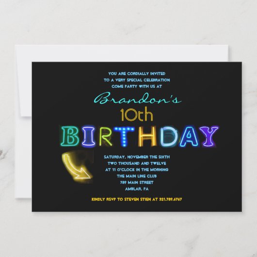 HET IS ELEKTRISCH! Neon 10th Birthday Party Invite Kaart (Voorkant)