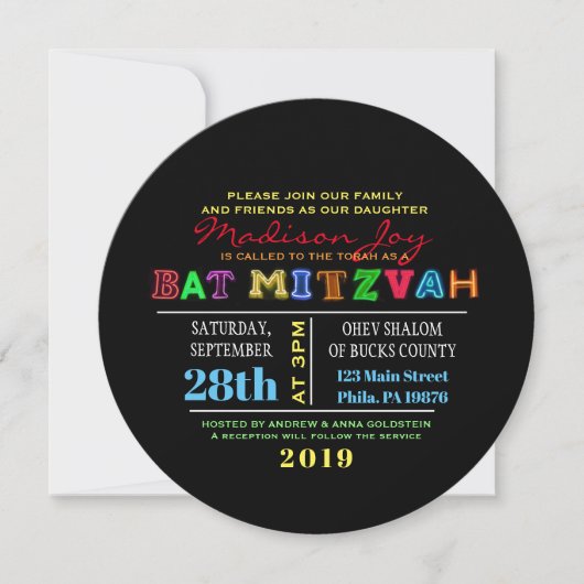 HET IS ELEKTRISCH! NEON GLOW Bar Mitzvah uitnodigi Kaart (Voorkant)