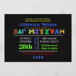 HET IS ELEKTRISCH! NEON GLOW Bar Mitzvah Uitnodigi Kaart