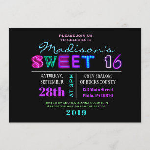 HET IS ELEKTRISCH! NEON GLOW Sweet Sixteen Uitnodi Kaart