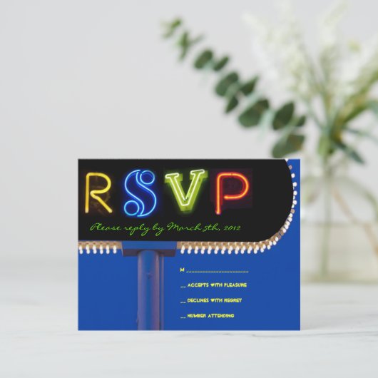 HET IS ELEKTRISCH!  NEON SIGN Bar Mitzvah Reply Ca RSVP Kaartje (Staand voorkant)