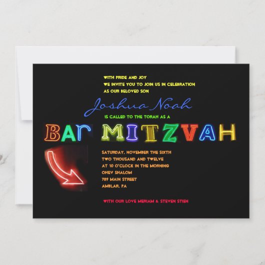 HET IS ELEKTRISCH!  NEON SIGN Bar Mitzvah Uitnodig Kaart (Voorkant)