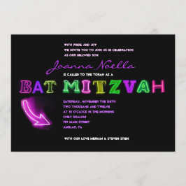 HET IS ELEKTRISCH!  NEON SIGN Bat Mitzvah Uitnodig Kaart