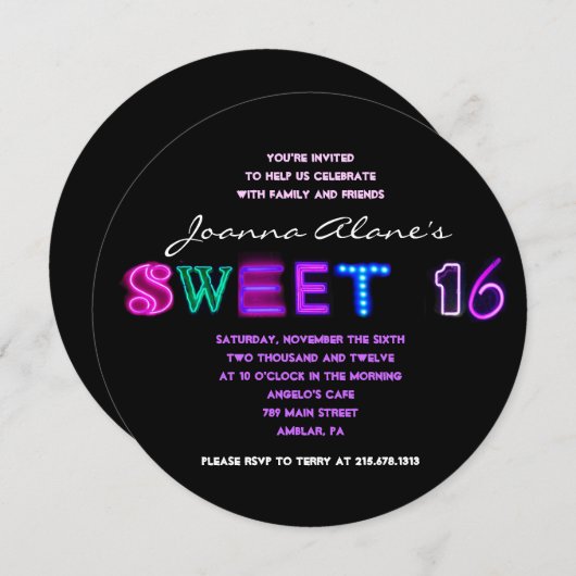 HET IS ELEKTRISCH! NEON SIGN Sweet Sixteen Uitnodi Kaart (Voorkant / Achterkant)