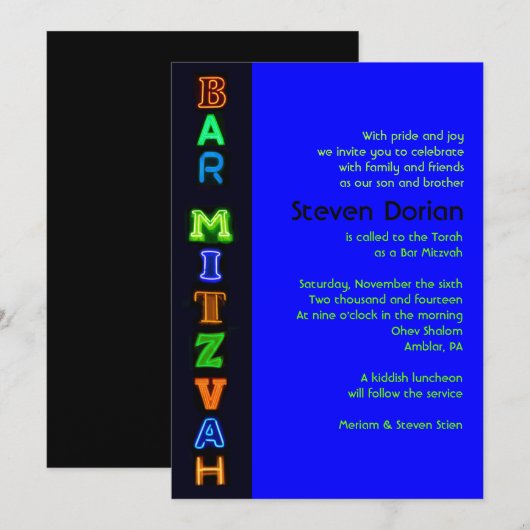 HET IS ELEKTRISCHE Bar Bat Mitzvah Uitnodiging (Voorkant / Achterkant)