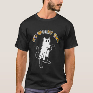 Het is eng tijd grappige schattige kat spook t-shirt