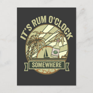 Het is ergens Rum O'clock Grappige Vintage Vakanti Briefkaart