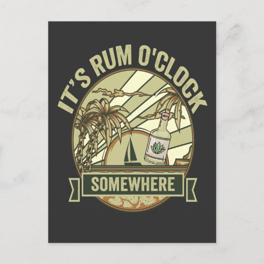 Het is ergens Rum O'clock Grappige Vintage Vakanti Briefkaart (Voorkant)