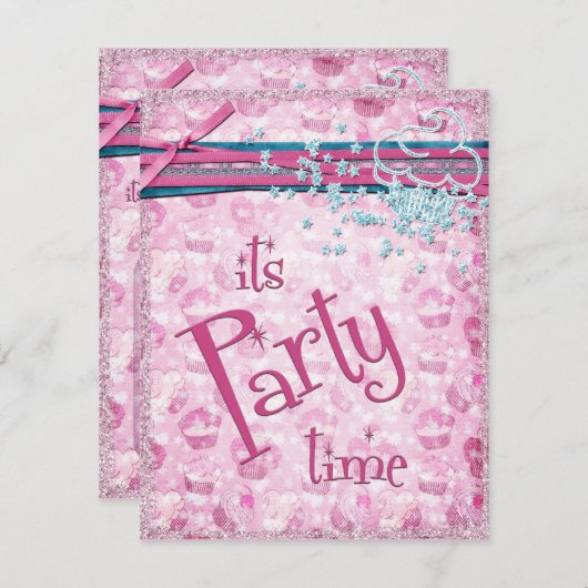 Het is feestelijke Fancy roze cupcake-uitnodiginge Kaart (Voorkant / Achterkant)