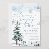 Het is feesttijd, blauwe winterverjaardagsuitnodig kaart (Voorkant)
