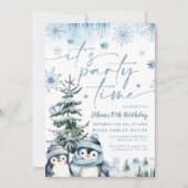 Het is feesttijd Penguin winter verjaardagsuitnodi Kaart (Voorkant)