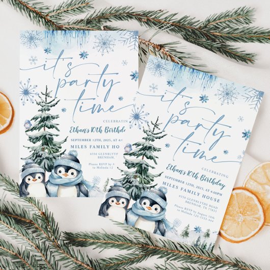 Het is feesttijd Penguin winter verjaardagsuitnodi Kaart