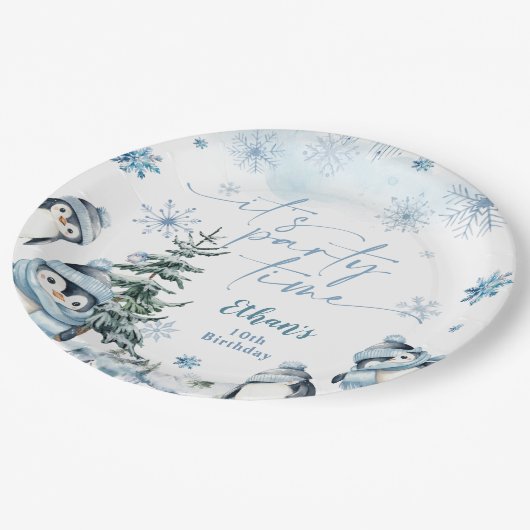 Het is feesttijd Pinguïn winter verjaardag Papieren Bordje (Gekanteld)