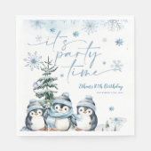 Het is feesttijd Pinguïn winter verjaardag Servet (Voorkant)