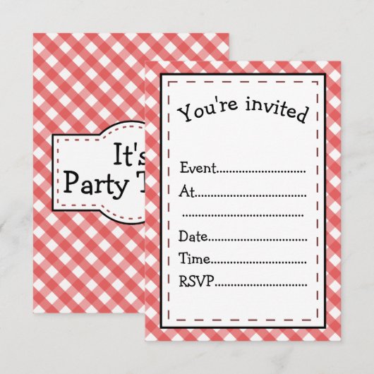 Het Is Feesttijd Rood Gingham Kaart (Voorkant / Achterkant)