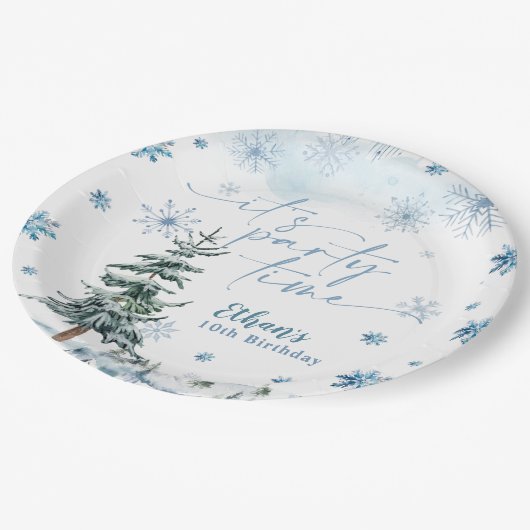 Het is feesttijd winter verjaardag papieren bordje (Gekanteld)