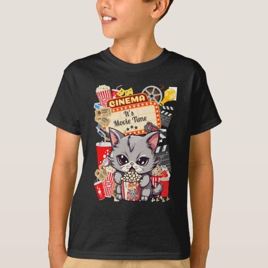 Het is filmtijd met popcornkat t-shirt (Voorkant)