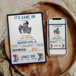 Het is Game On Skull - Verjaardagsfeest voor video Kaart