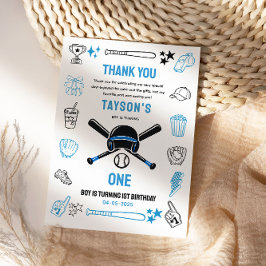 Het is Game Time Baseball 1e verjaardag Bedankkaart