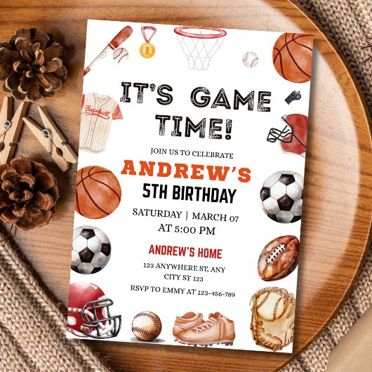 Het is Game Time Birthday Basketball Football Spor Kaart